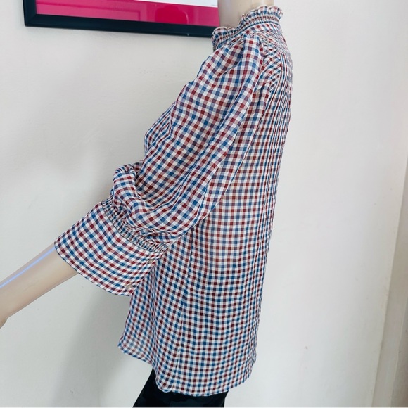 Chic Checkered Ruffle Neck Blouse - Picture 7 of 11